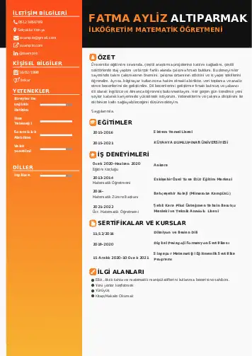 Matematik Öğretmeni Cv Örnekleri cv indir